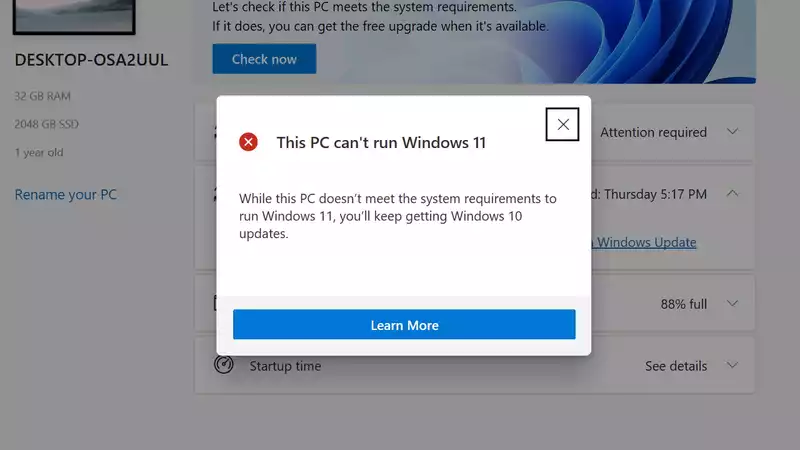 How to repair a PC that displays Windows 11 cannot be run