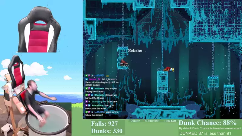 This streamer plays jump king, but one wrong move and you're dropped into the dunk tank.