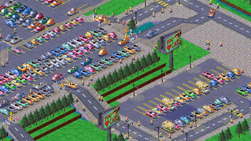 In this satirical city builder, your goal is to turn a walkable city into a parking lot and use propaganda to convince everyone.